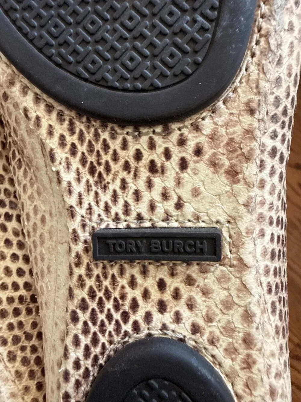 Tory Burch Reva Snake Print Leather Logo Ballet Flats 6 1/2